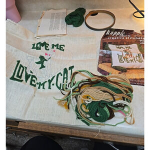 Vtg Kappie Originals Love Me Love My Cat Pillow Embroidery Cross Stitch Kit C602